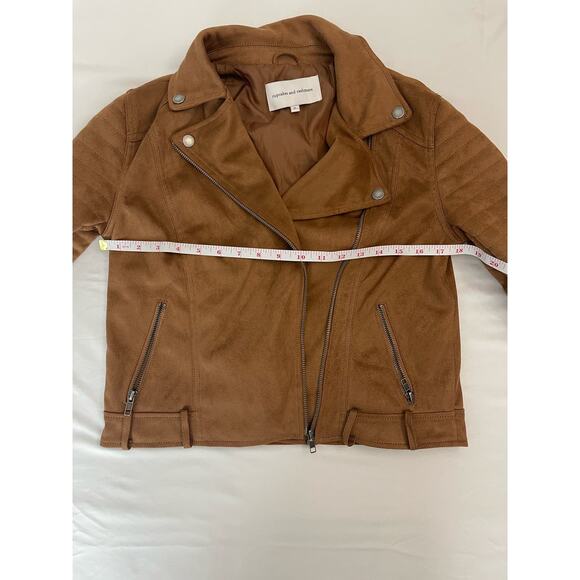 Cupcakes and Cashmere Faux Suede Moto Jacket Brown Tan Buckle Zip Size Small - Picture 11 of 14